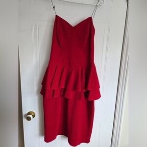 Ribkoff Vintage Strapless Red Dress with peblum Medium
